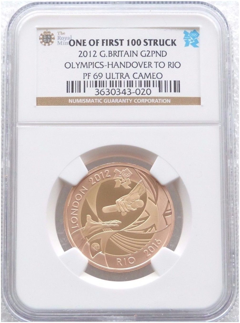 2012 London Olympic Games Handover to Rio £2 Gold Proof Coin NGC PF69 UC