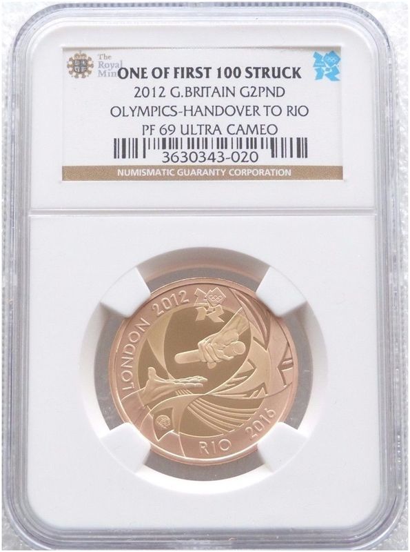 2012 London Olympic Games Handover to Rio £2 Gold Proof Coin NGC PF69 UC