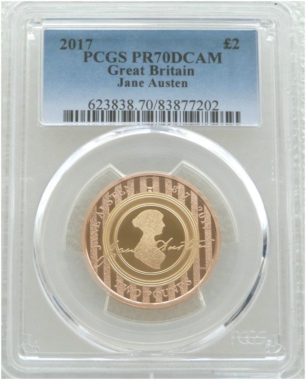 2017 Jane Austen £2 Gold Proof Coin PCGS PR70 DCAM