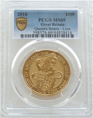 2016 Queens Beasts Lion of England £100 Gold 1oz Coin PCGS MS69
