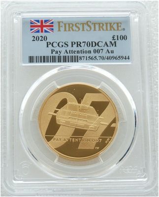 2020 James Bond Pay Attention 007 £100 Gold Proof 1oz Coin PCGS PR70 DCAM First Strike