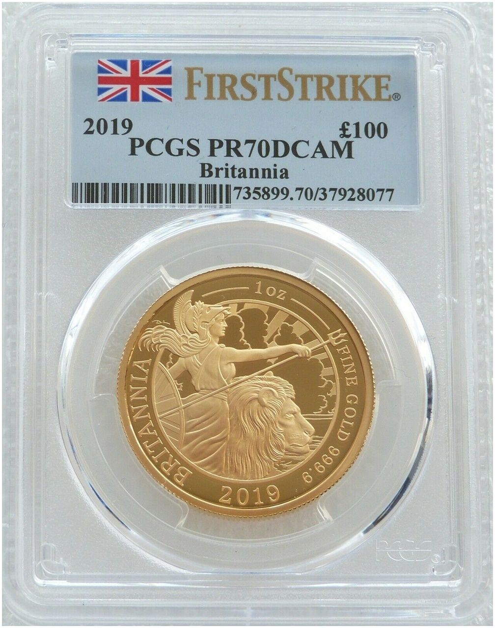 2019 Britannia £100 Gold Proof 1oz Coin PCGS PR70 DCAM First Strike - Mintage 165
