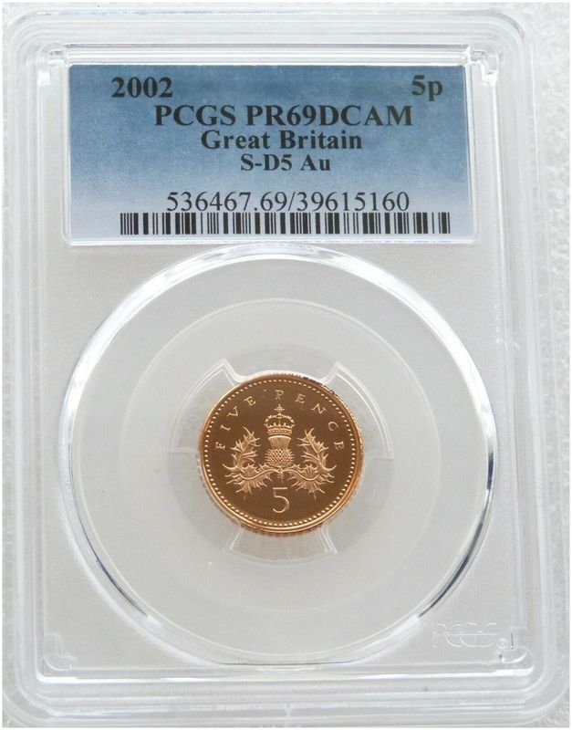 2002 Golden Jubilee Scottish Thistle 5p Gold Proof Coin PCGS PR69 DCAM