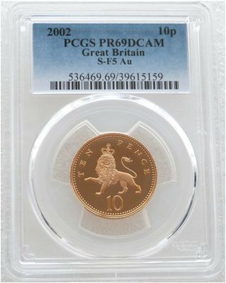 2002 Golden Jubilee Crowned Lion Passant 10p Gold Proof Coin PCGS PR69 DCAM