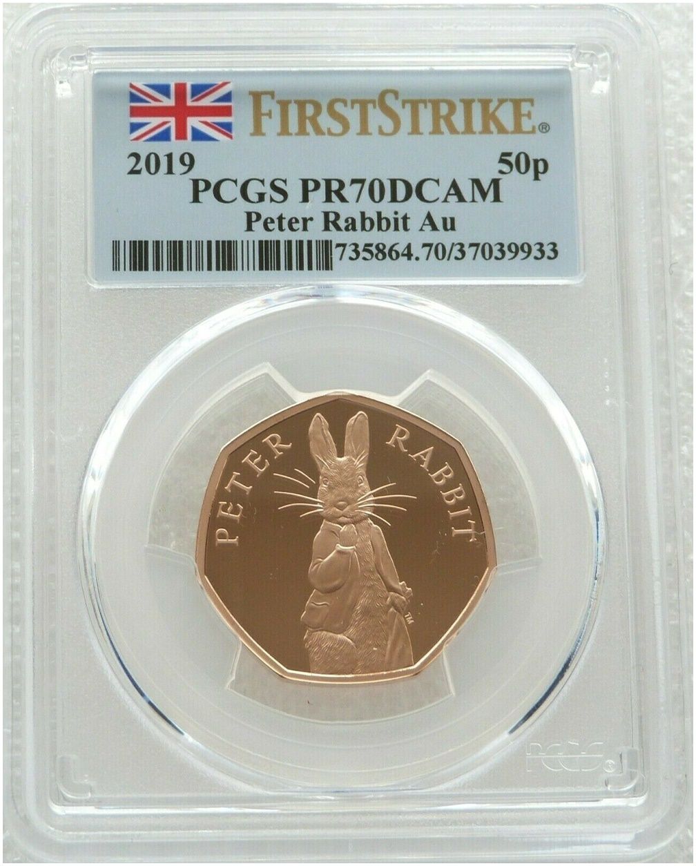 2019 Peter Rabbit 50p Gold Proof Coin PCGS PR70 DCAM First Strike