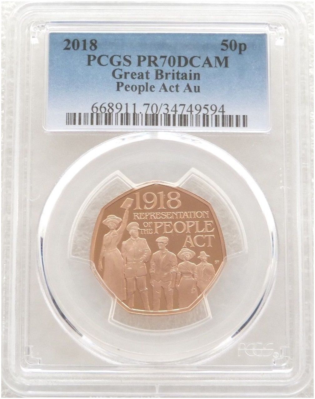2018 Representation of the People Act 50p Gold Proof Coin PCGS PR70 DCAM
