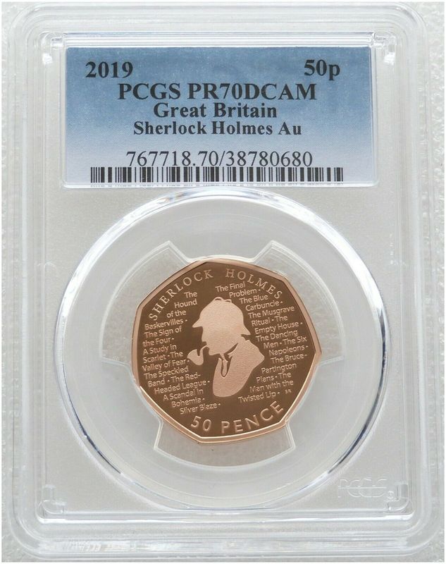 2019 Sherlock Holmes 50p Gold Proof Coin PCGS PR70 DCAM