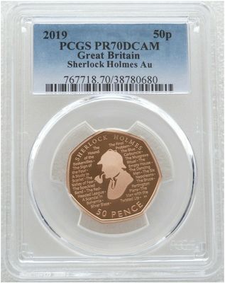 2019 Sherlock Holmes 50p Gold Proof Coin PCGS PR70 DCAM