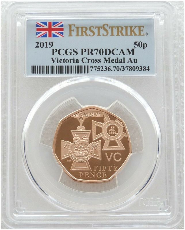 2019 Victoria Cross Award 50p Gold Proof Coin PCGS PR70 DCAM First Strike