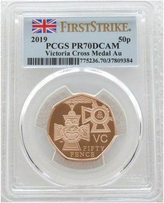 2019 Victoria Cross Award 50p Gold Proof Coin PCGS PR70 DCAM First Strike