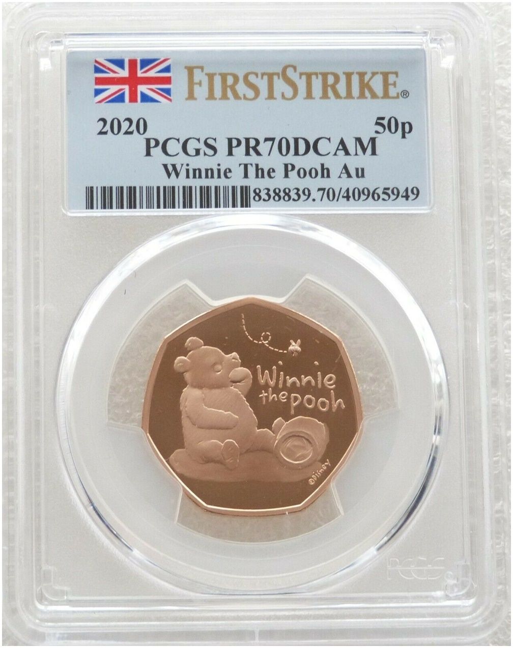 2020 Winnie the Pooh 50p Gold Proof Coin PCGS PR70 DCAM First Strike