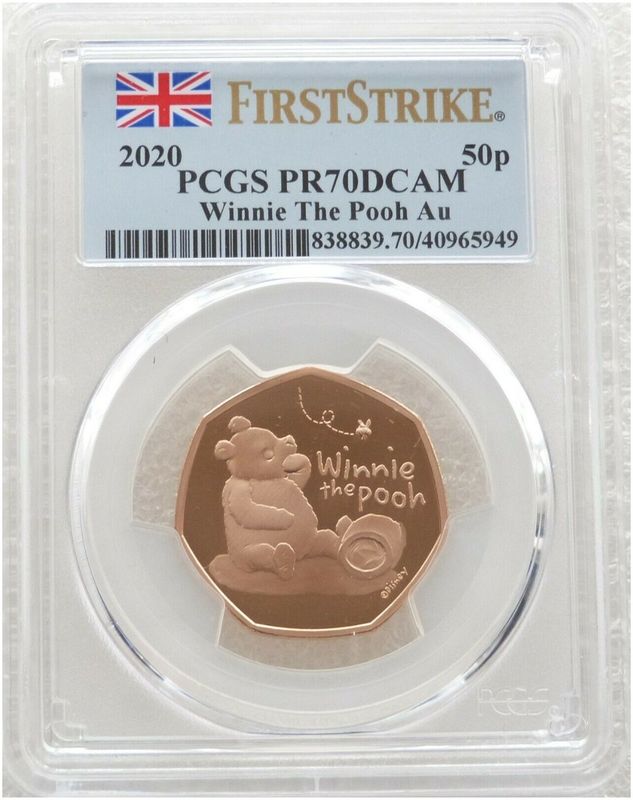 2020 Winnie the Pooh 50p Gold Proof Coin PCGS PR70 DCAM First Strike