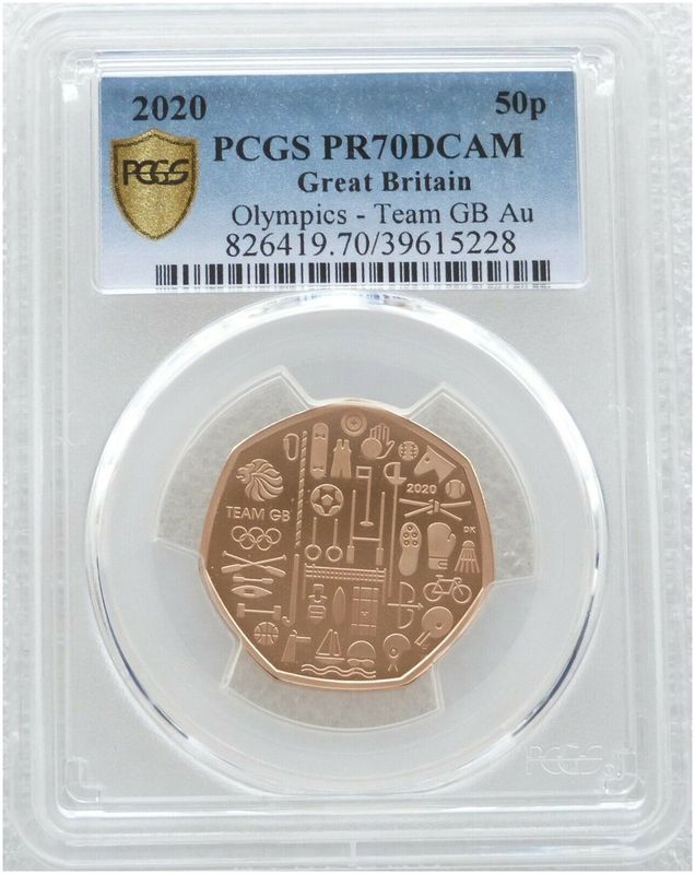 2020 Tokyo Olympic Games Team GB 50p Gold Proof Coin PCGS PR70 DCAM