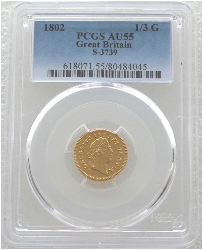 1802 George III Laur Head Third Guinea Gold Coin PCGS AU55 - First Laur Head