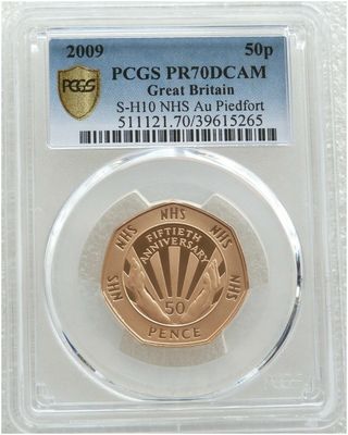 2009 National Health Service NHS Piedfort 50p Gold Proof Coin PCGS PR70 DCAM - Mintage 40