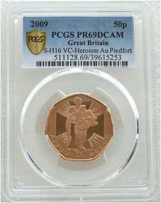 2009 Victoria Cross Heroic Acts Piedfort 50p Gold Proof Coin PCGS PR69 DCAM - Mintage 40