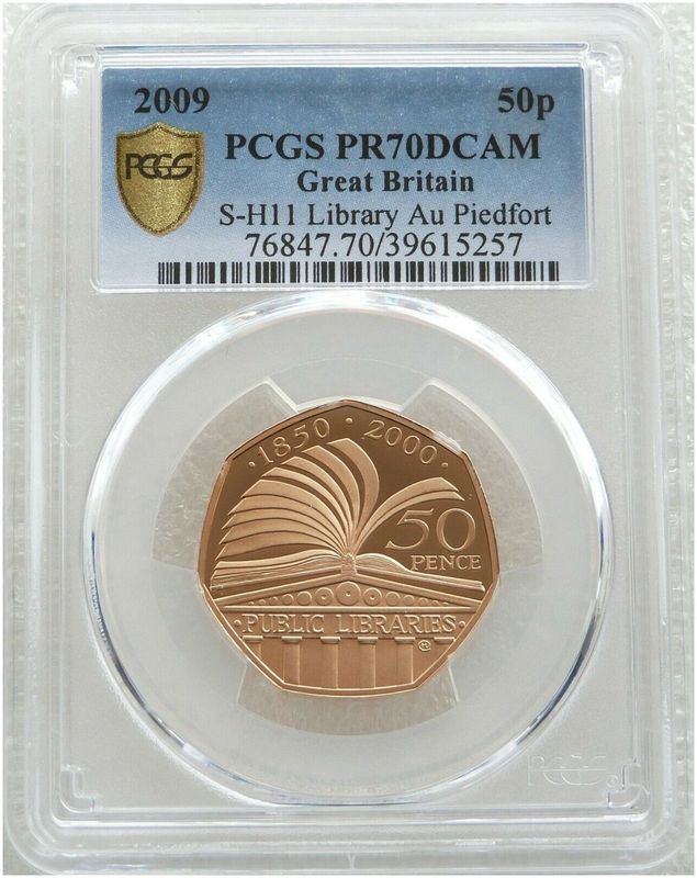 2009 Public Library Piedfort 50p Gold Proof Coin PCGS PR70 DCAM - Mintage 40