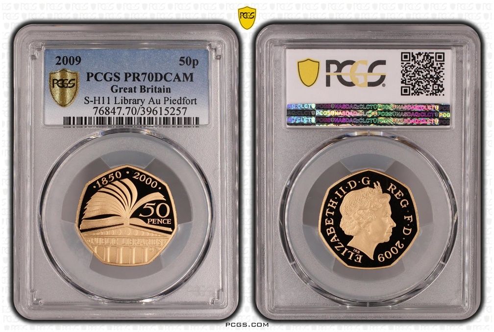 2009 Public Library Piedfort 50p Gold Proof Coin PCGS PR70