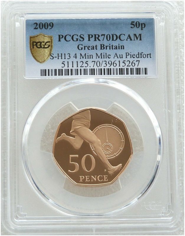 2009 Roger Bannister Piedfort 50p Gold Proof Coin PCGS PR70 DCAM - Mintage 40