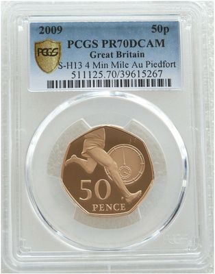 2009 Roger Bannister Piedfort 50p Gold Proof Coin PCGS PR70 DCAM - Mintage 40