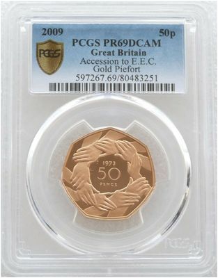 2009 Accession to the EEC Hands Piedfort 50p Gold Proof Coin PCGS PR69 DCAM  - Mintage 40