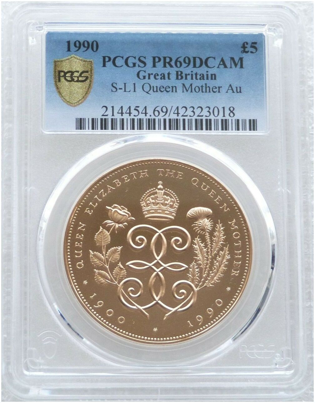 1990 Queen Mother 90th Birthday £5 Five Pound Gold Proof Coin PCGS PR69 DCAM