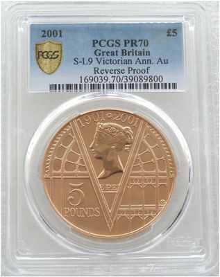 2001 Queen Victoria Frosted £5 Five Pound Gold Matte Proof Coin PCGS PR70