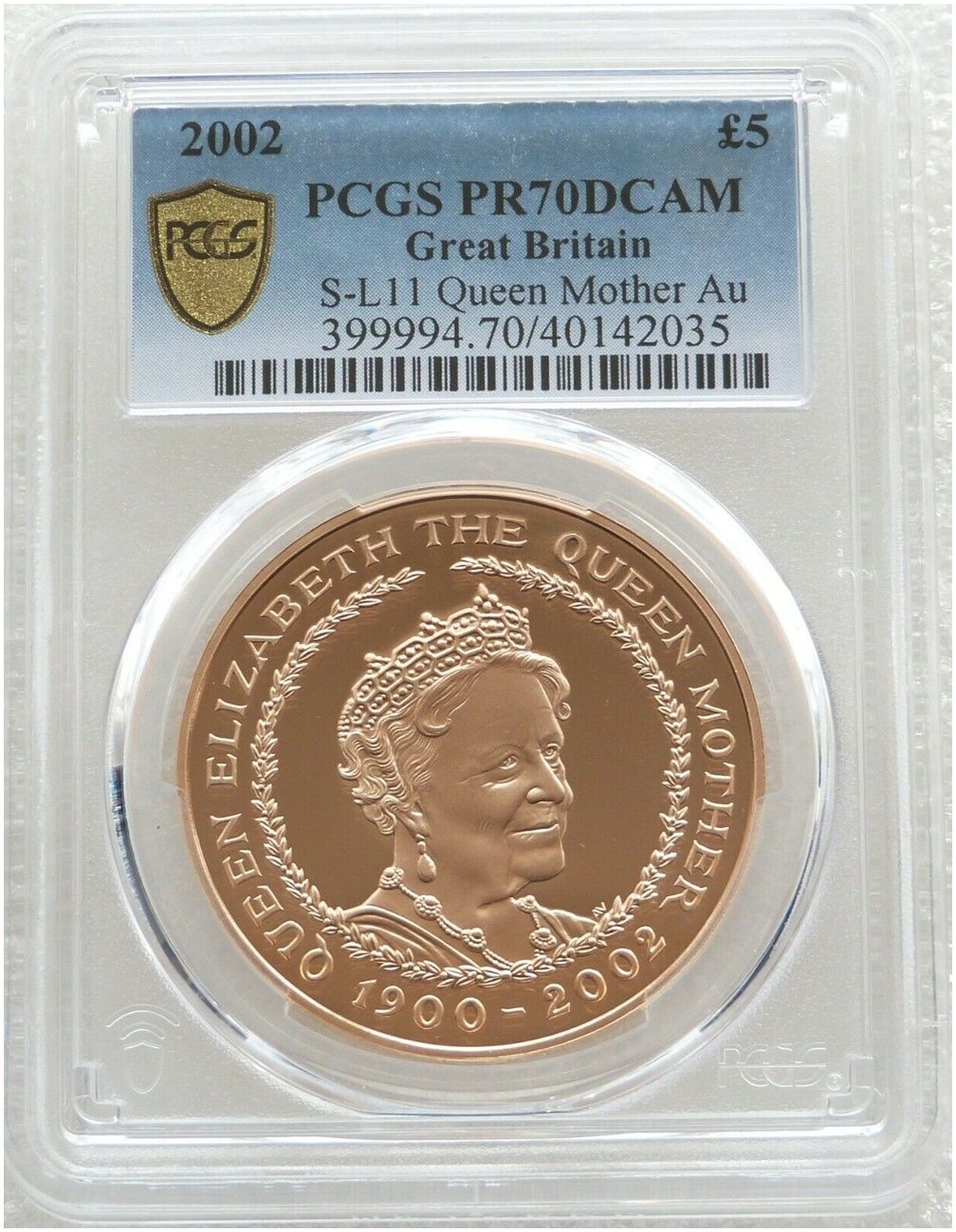 2002 Queen Mother Memorial £5 Five Pound Gold Proof Coin PCGS PR70 DCAM