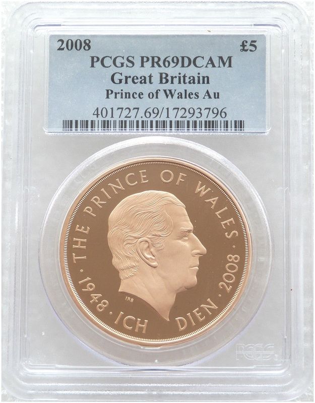 2008 Prince Charles of Wales £5 Five Pound Gold Proof Coin PCGS PR69 DCAM