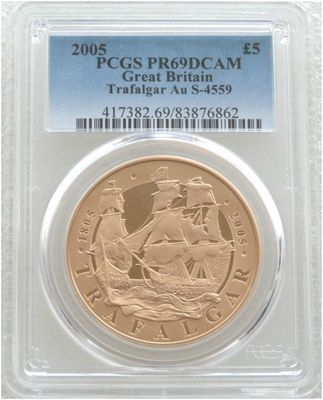 2005 Battle of Trafalgar £5 Five Pound Gold Proof Coin PCGS PR69 DCAM
