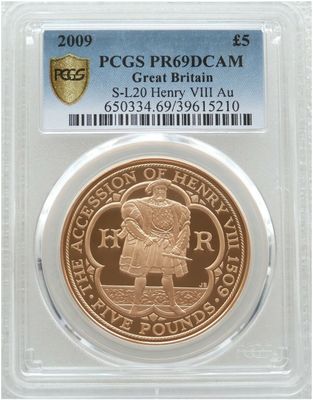 2009 King Henry VIII Accession £5 Five Pound Gold Proof Coin PCGS PR69 DCAM