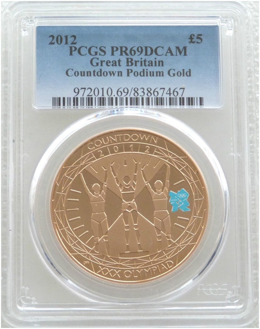 2012 London Olympic Games Countdown £5 Five Pound Gold Proof Coin PCGS PR69 DCAM