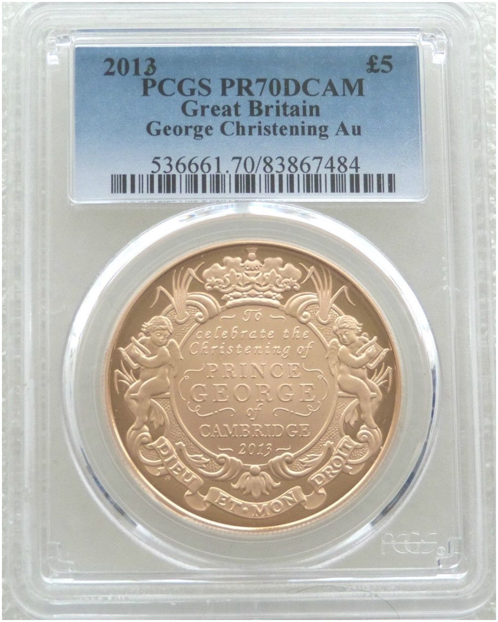 2013 Prince George Royal Christening £5 Five Pound Gold Proof Coin PCGS PR70 DCAM