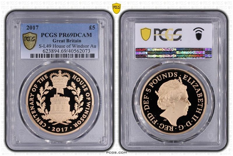 2017 House of Windsor Centenary £5 Gold Proof Coin PCGS PR69