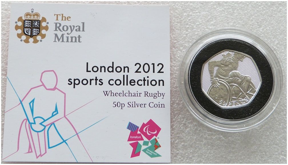 2011 London Olympic 2012 Sports Collection Wheelchair Rugby 50p Silver Coin Coa
