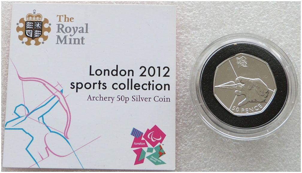 2011 London Olympic 2012 Sports Collection Archery 50p Silver Coin Coa