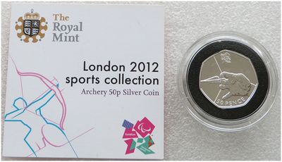 2011 London Olympic 2012 Sports Collection Archery 50p Silver Coin Coa