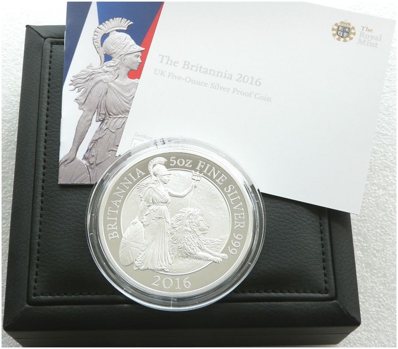 2016 Britannia £10 Silver Proof 5oz Coin Box Coa - Mintage 533