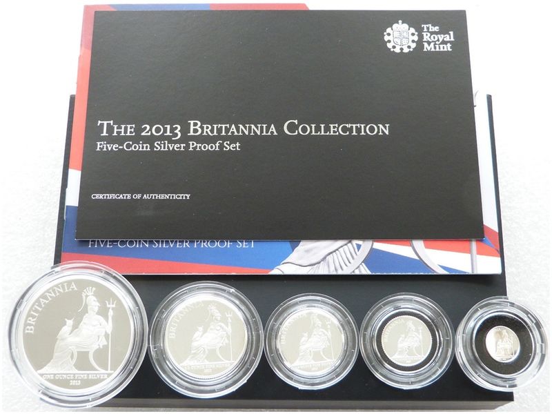 2013 Britannia Silver Proof 5 Coin Set Box Coa