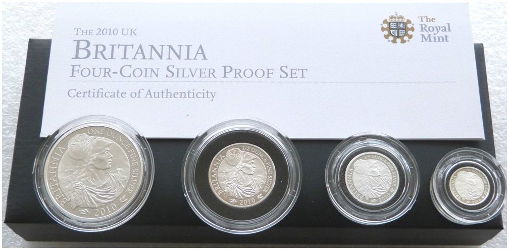 2010 Britannia Silver Proof 4 Coin Set Box Coa
