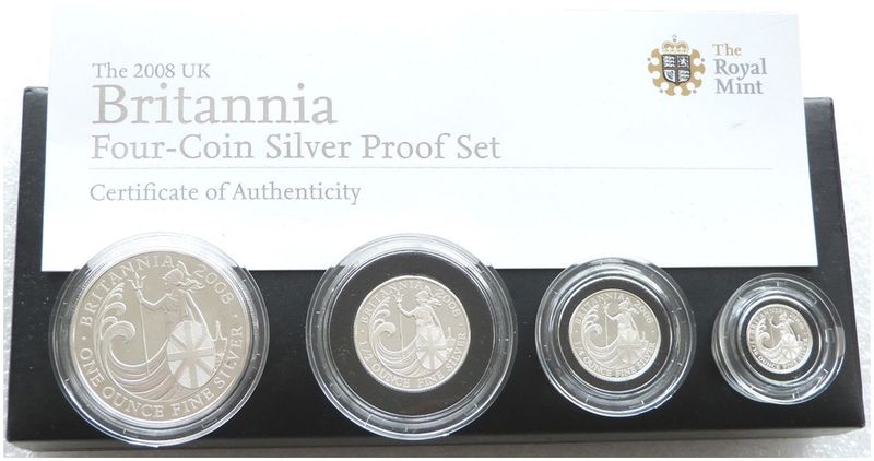 2008 Britannia Silver Proof 4 Coin Set Box Coa