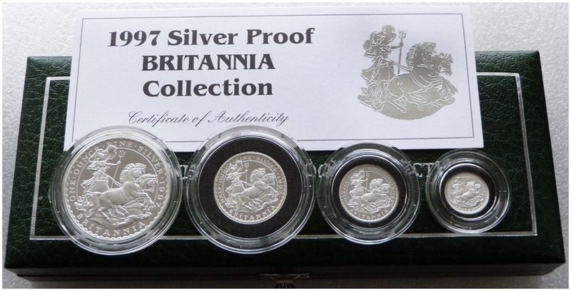 1997 Britannia Silver Proof 4 Coin Set Box Coa