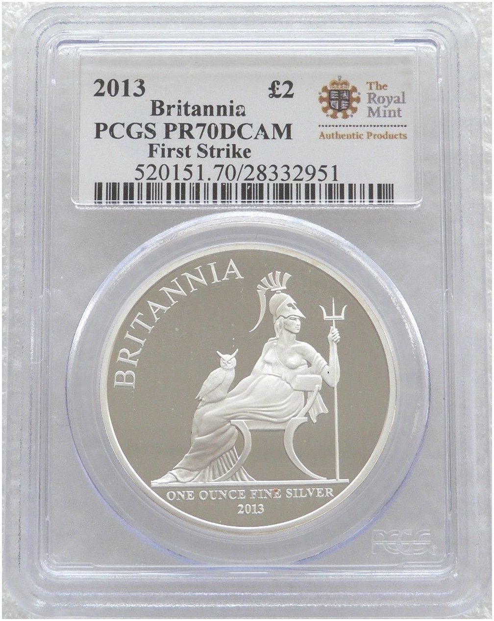 2013 Britannia £2 Silver Proof 1oz Coin PCGS PR70 DCAM First Strike