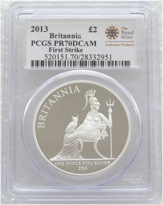 2013 Britannia £2 Silver Proof 1oz Coin PCGS PR70 DCAM First Strike