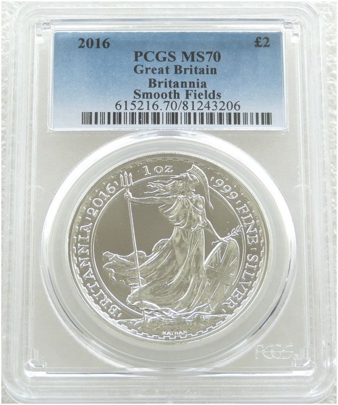 2016 Britannia £2 Silver 1oz Coin PCGS MS70 - Plain Smooth Fields