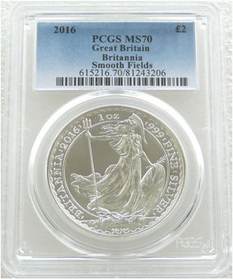 2016 Britannia £2 Silver 1oz Coin PCGS MS70 - Plain Smooth Fields