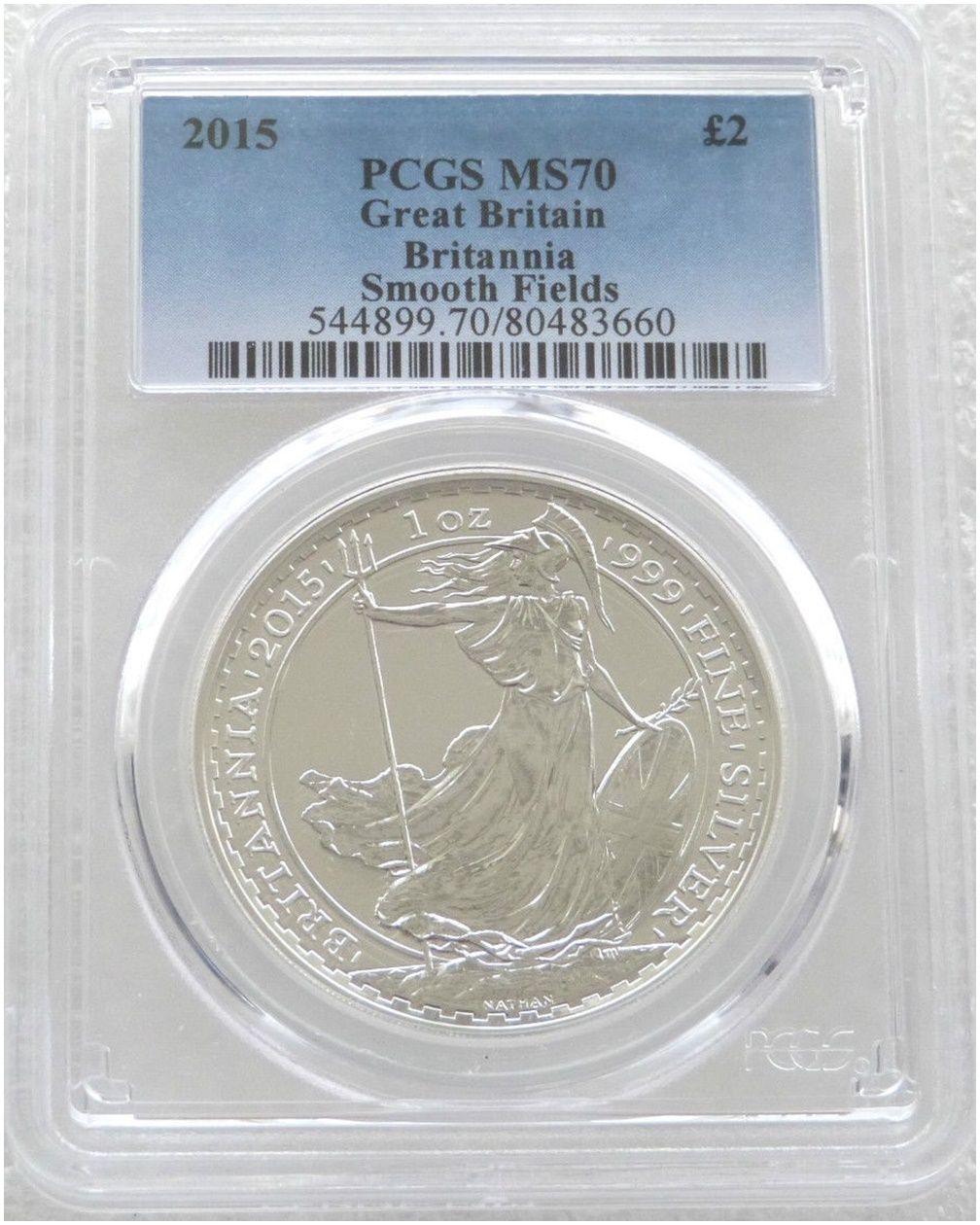 2015 Britannia £2 Silver 1oz Coin PCGS MS70 - Plain Smooth Fields