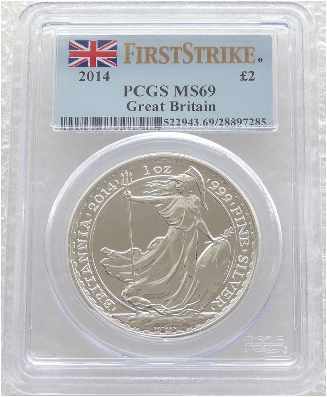 2014 Britannia £2 Silver Bullion 1oz Coin PCGS MS69 First Strike
