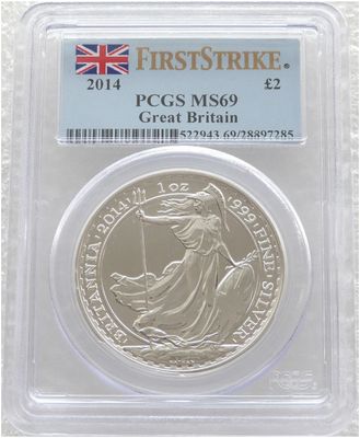 2014 Britannia £2 Silver Bullion 1oz Coin PCGS MS69 First Strike
