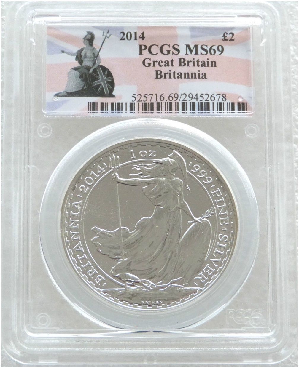 2014 Britannia £2 Silver Bullion 1oz Coin PCGS MS69